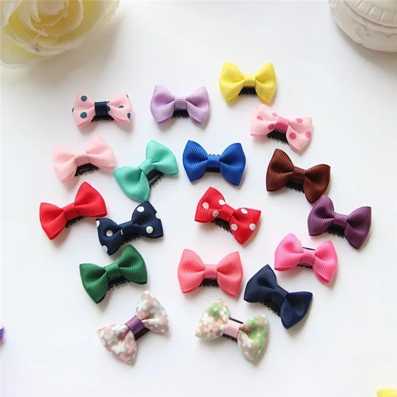 10Pcs Candy Color Baby Mini Small Bow Hair Clips Safety Ribbon Hair Pins Barrettes Children Girls Kids Hairpin Hair Accessories