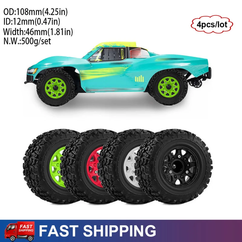 4PCS RC Short Course Truck Tires Wheels for 1/10 Traxxas Slash 2WD 4WD ARRMA Senton Remo Hobby Losi Upgrade Parts