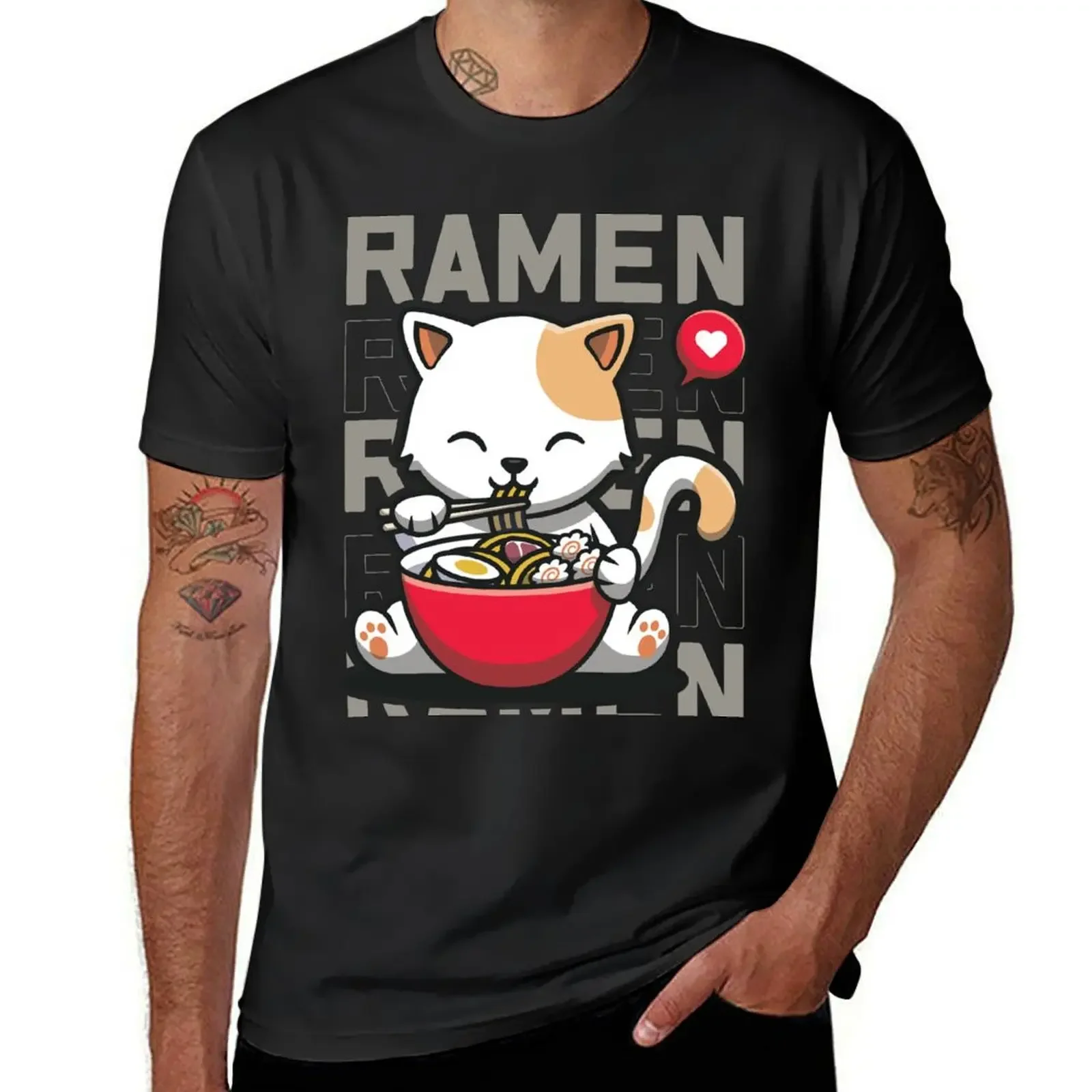 

Cute Cate Eating Ramen Noodles, Kawaii Kittie Eating Japanese Noodle T-Shirt customs men clothes