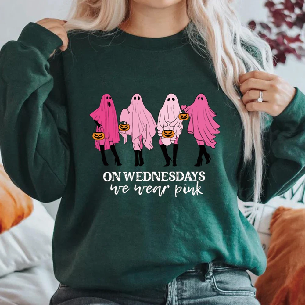 On Wednesday We Wear Pink Ghost Sweatshirt Mean Girls Ghost Hoodie Pink Ghost Shit Mean Girls Halloween Tee Unisex Sweatshirts