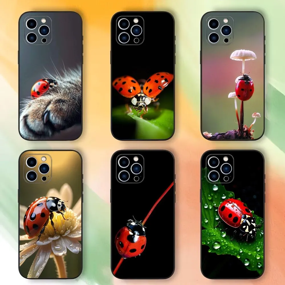 Ladybug SevenStar Phone Case For iPhone 16,15,14,13,12,11 Plus,Pro Max,XS,X,XR,SE,Mini,8,7，Soft Silicone Black Cover