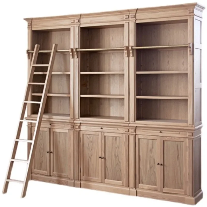American combination bookcase French solid wood weathered retro three-door large bookshelf European bookcase display furniture