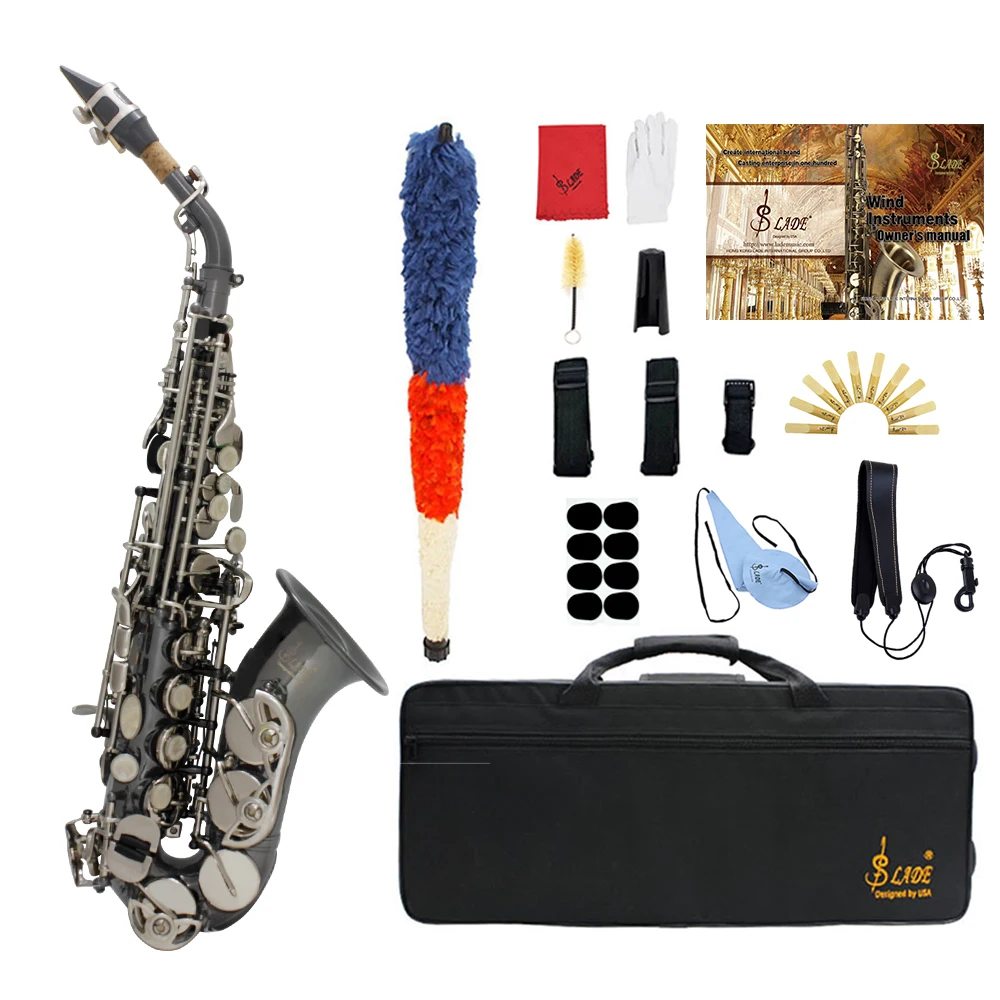 SLADE Bb Soprano Saxophone B Flat Brass Sax Engraved Floral Saxofon With Case Reeds Strap Wind Instrument Parts & Accessories