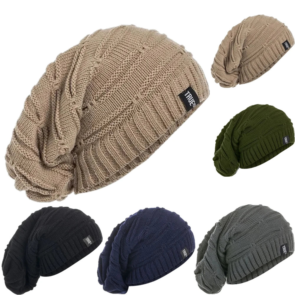 

Hot Sale Letter Label Fashion Winter Hat Long Size Knitted Cap High Quality Casual Beanies For Men Women Solid Bonnet Cap