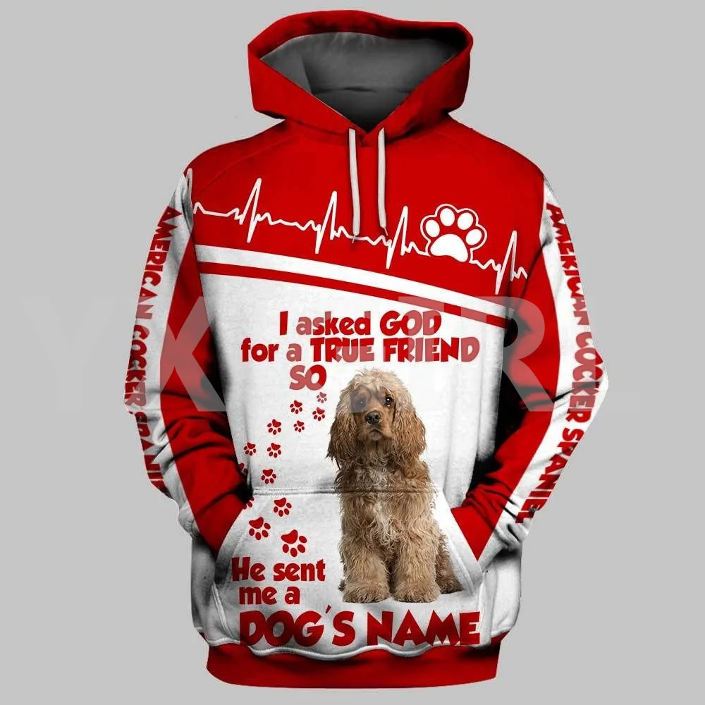 Personalized Name American Cocker Spaniel 3D All Over Printed Hoodies Women's For Men Pullovers Street Tracksuit Love Dog Gift