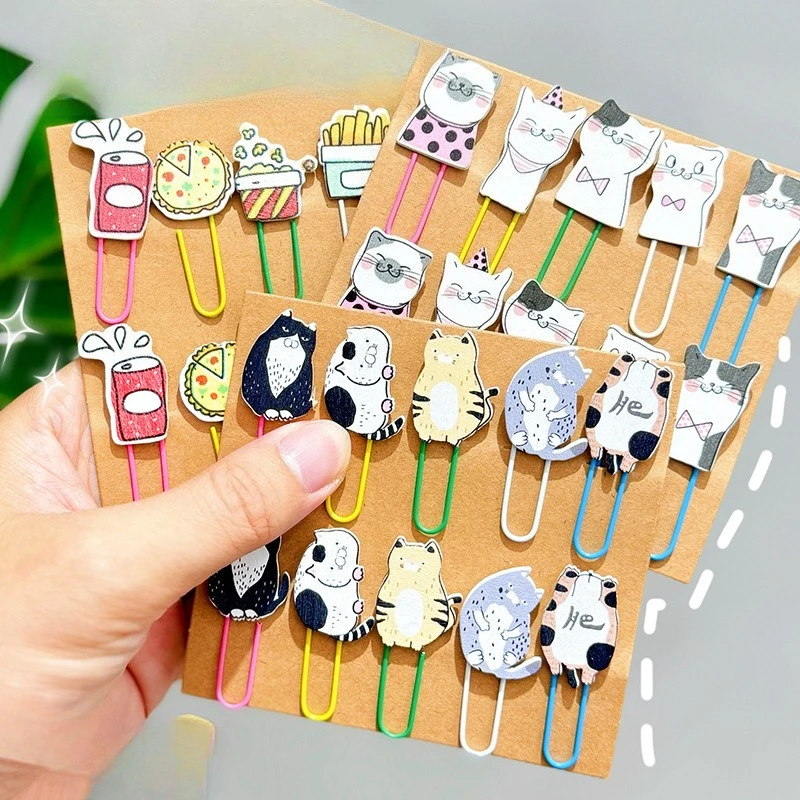 10pcs/set Random Creative Wooden Paper Clips for Students Cute Cartoon Bookmark Colorful High Aesthetic Stationery Paper Clip