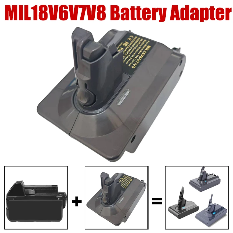 For Milwaukee 18V Battery MIL18V6V7V8 3-in-1 Battery Adapter Convert To Work for Dyson V8 V7 V6 Series Animal Vacuum Cleaners