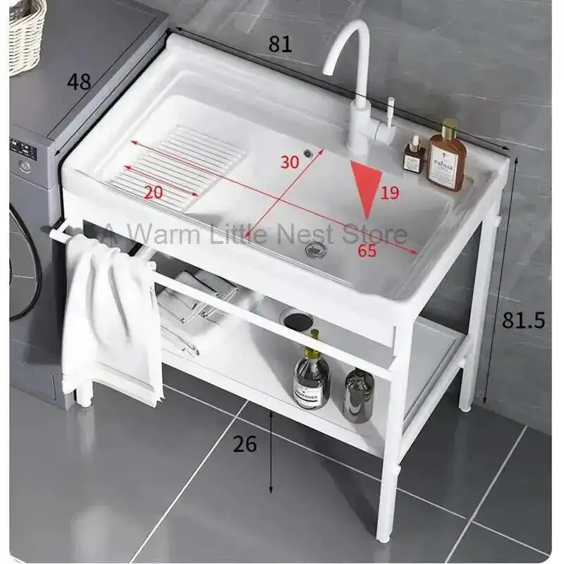 

Floor-standing Courtyard Modern Ceramic Kitchen Sinks for Single Basin with Bracket Sink Light Luxury Simple Sinks for Kitchen