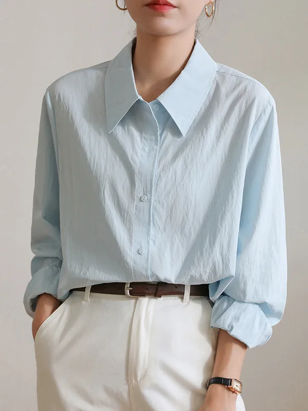 Haut irt ample décontracté pour femmes, Design plié, nouveau col Long, bouton Crt, coupe ample, été