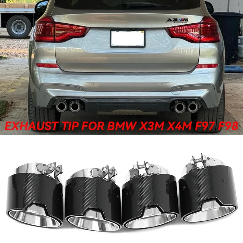 4pcs/lot Car Exhaust Tip For BMW X3M X4M F97 F98 M Performance Carbon Fiber Exhaust Pipe Direct Plug Muffler Tip Nozzle Tailpipe