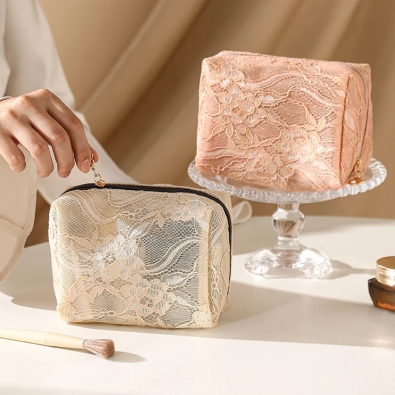 Lace Mesh Women Makeup Bag Kawaii Cosmetic Organizer Multi-functional Lipstick Storage Pouch Toiletry Bag