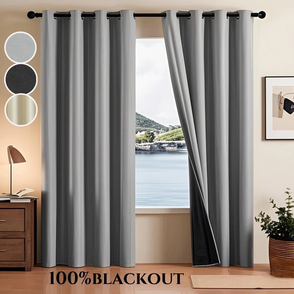 2pcs Modern Blackout Curtains - UV Protection, Heat-Resistant, Light-Blocking Drapes for Living Room & Bedroom, Window Curtains