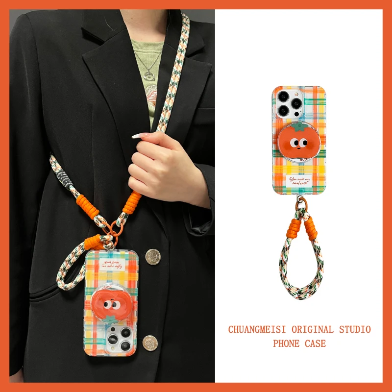 

ins checkered tomato magnetic holder for iphone15promax case 14promax 13promax 15pro drop proof 14 crossbody strap apple 15