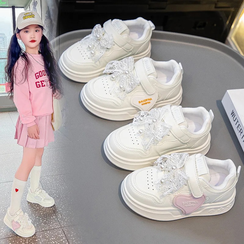 

Children's white shoes, girls' love board shoes, 2025 new children's leather sports shoes, student casual shoes trend