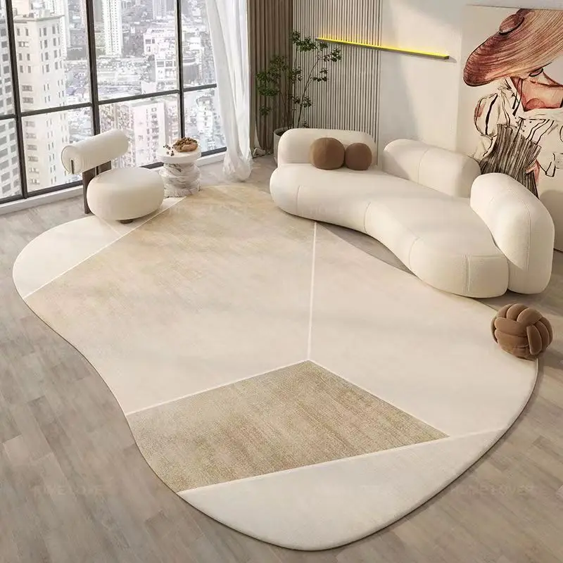 VIKAMA Simple Dirty Resistant Faux Cashmere Rug Cream Style Sofa Easy Care Non-Slip Coffee Table Pad Irregular Living Room Rugs