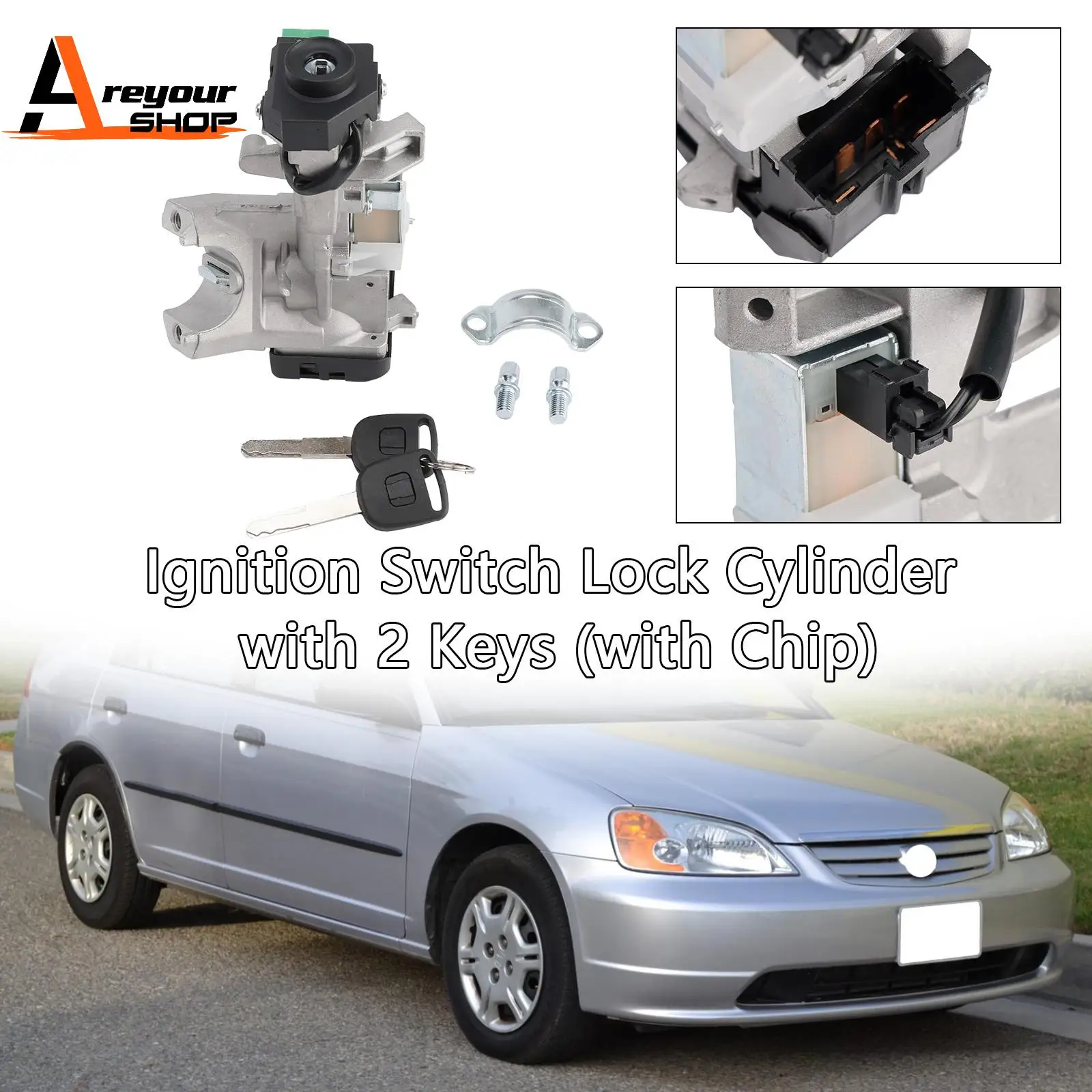 

Цилиндр замка зажигания с двумя ключами (с чипом) для Honda Civic 1,3 л 1,7 л