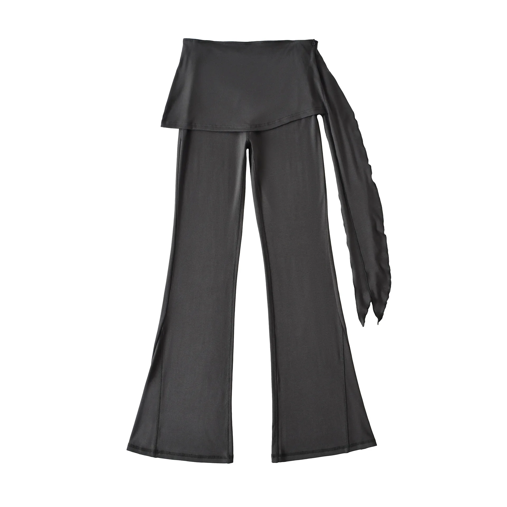 女性用フレアヨガパンツ フェイクツーピースカバーアップスカート ハイウエスト スポーツフィットネス 弾性ピラティストレーニング フレアパンツ 4OUG