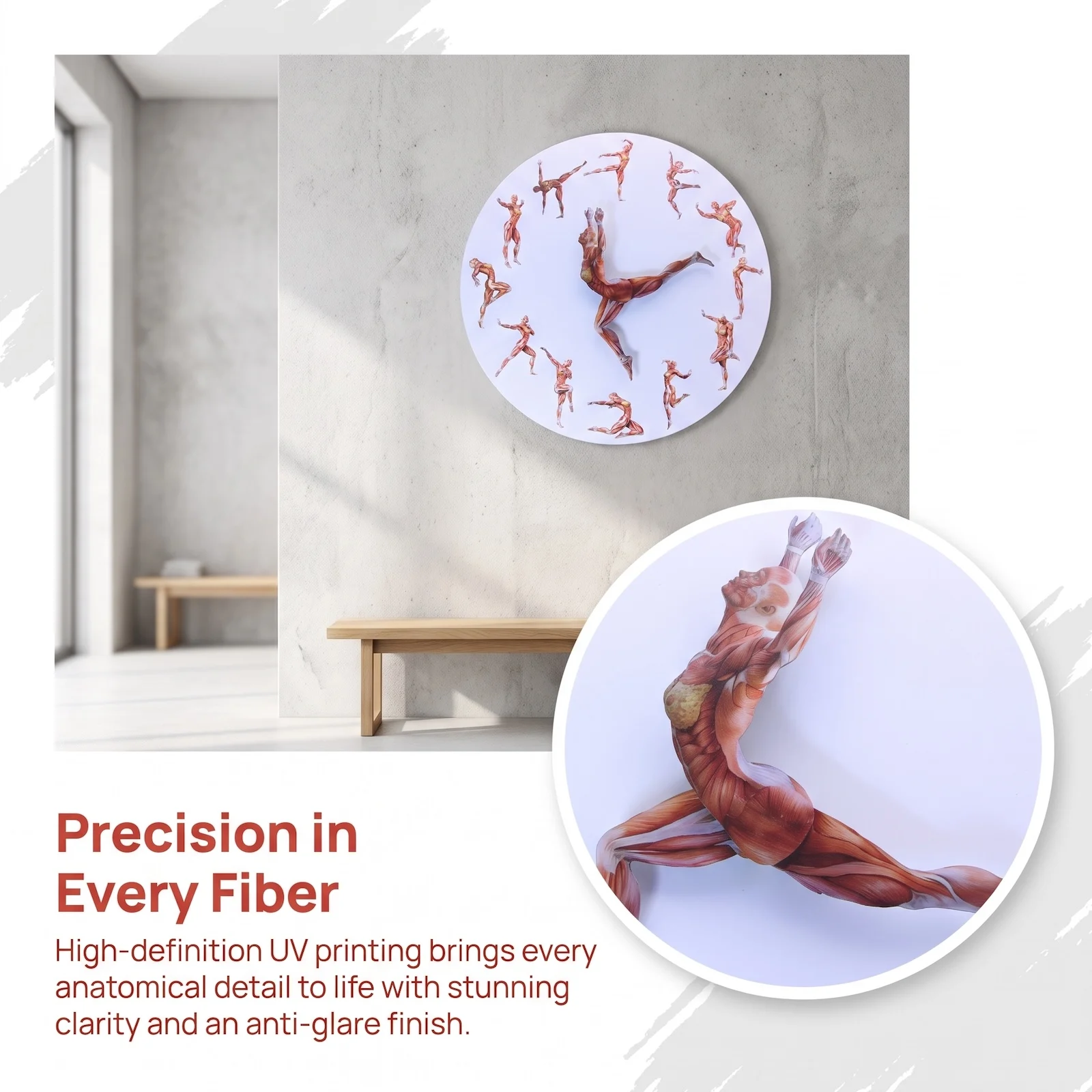 Anatomical Human Muscle Figure Wall Clock Novelty Anatomy Art 3D Muscular Body Wall Clock for Gym Studio Medical Student Gift