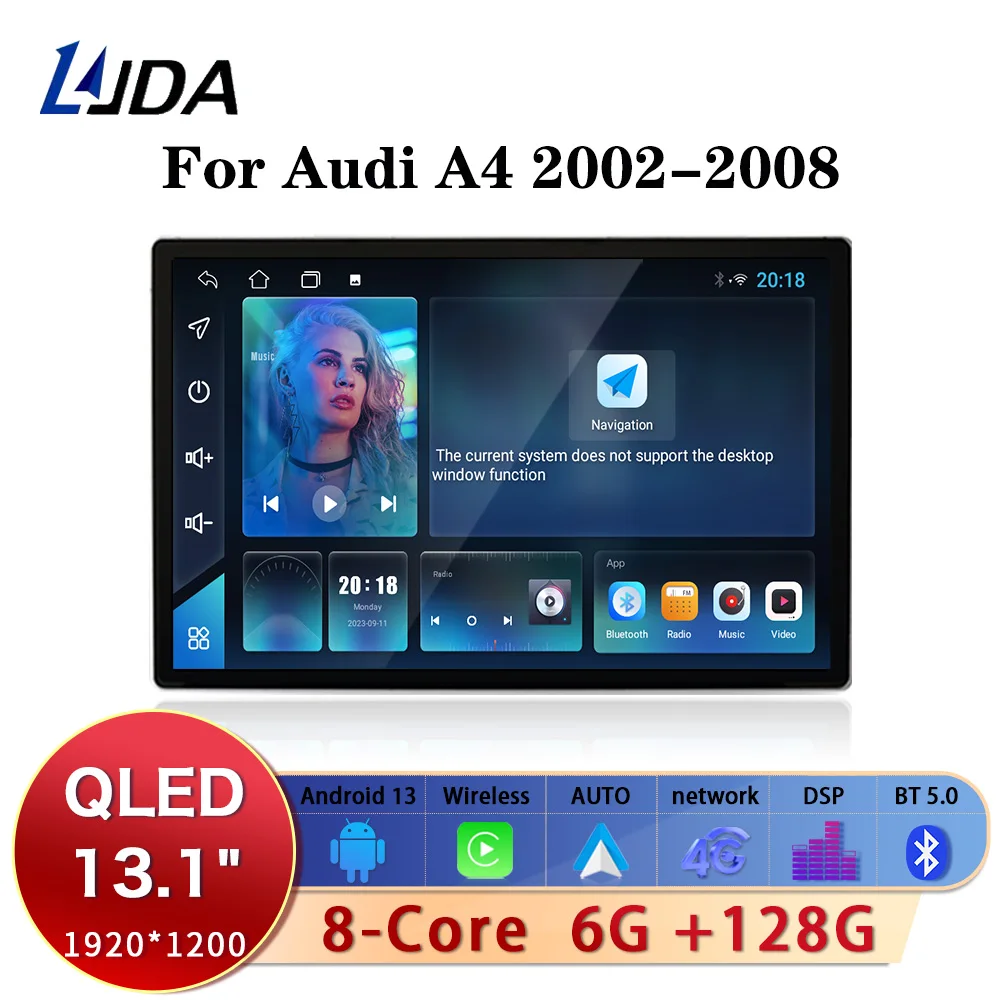 

LJDA 13.1 Android 13 Car RMultimedia For Audi A4 2000-2009 Seat Exeo Wireless CarPlay Android Auto Car Radio GPS Sterep RDS