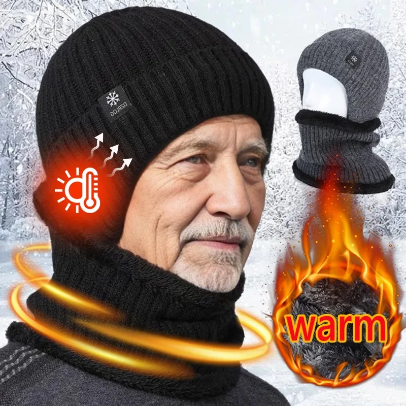 Topi Dingin Lari Ski Sepeda Olahraga Tebal Luar Ruangan Topi Rajut Musim Dingin Pria Luar Ruangan dengan Topi Terintegrasi Tudung Telinga Hangat Beludru