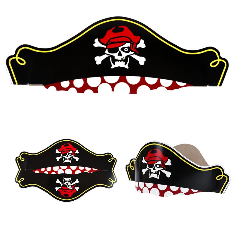 5pcs Pirate Captain Hat Kids Birthday Party Favors Paper Hat Children Adult Halloween Party Cosplay Costume Cap Decoration Props