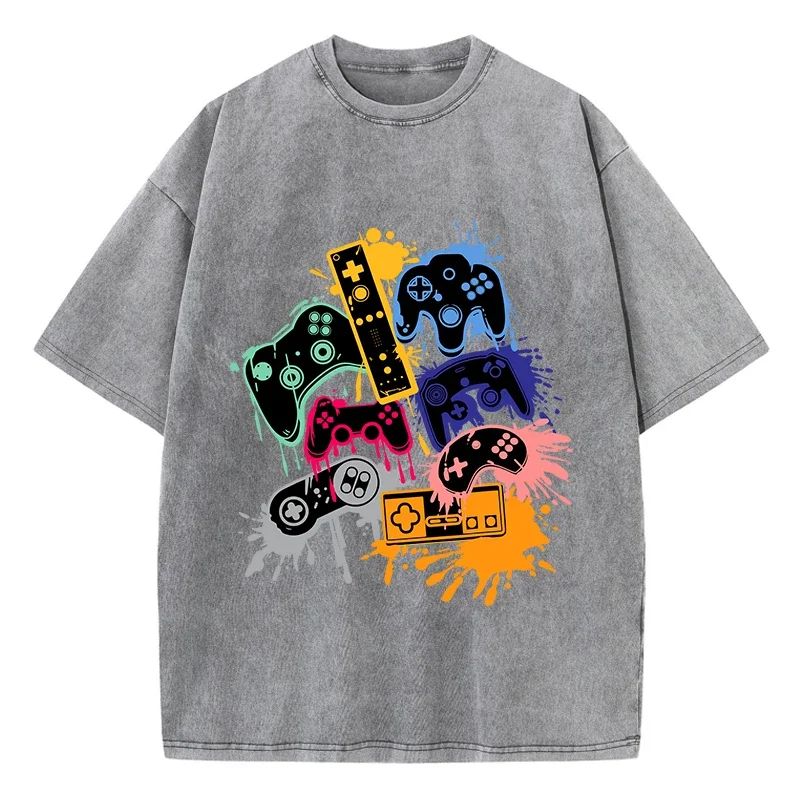 

Игровая консоль, стираная футболка с принтом граффити, хлопковые футболки с круглым вырезом, удобные потертые топы, летняя мужская одежда
