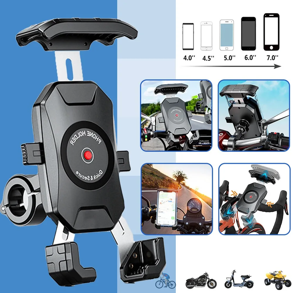 4,7-6,44" Quacore M14-C Ein-Knopf-Automatische Teleskop-Motorrad-Handyhalterung, Schnellverschluss C3U2 Wasserdichte Vibrationsdämpfende GPS-Halterung für 7/8"-1-1/4" Lenker – Schwarz