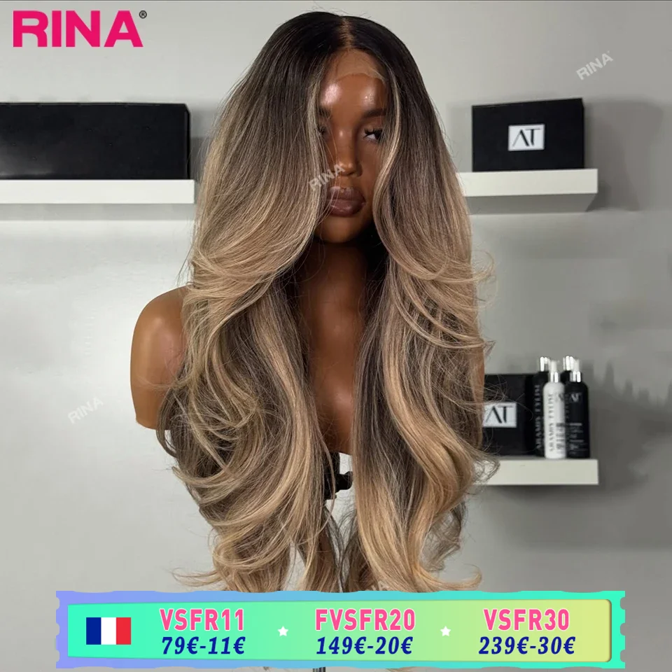 Ombre Blonde Highlight Color 200 Densité 13x4 13x6 Perruque en cheveux humains à la base en dentelle transparente en cheveux brésiliens pour femmes Ondulation naturelle
