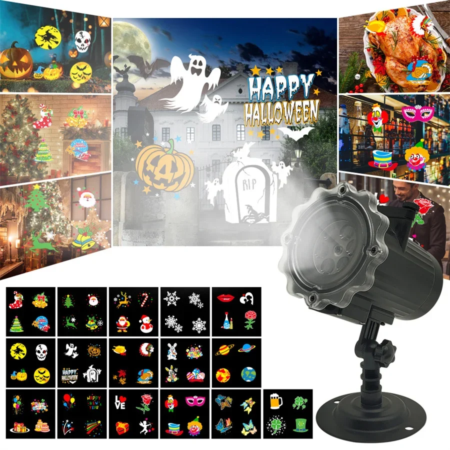 

16 Slides HD Christmas Projector Light Outdoor Holiday Halloween Projector Light with Remote Waterproof Landscape Projector lamp