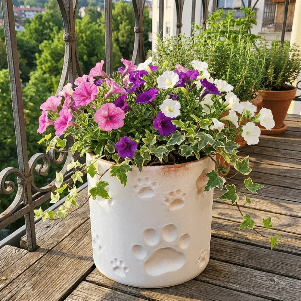 Modern 3D Printing Flower Pot Paw Print Plastic Cactus Planter Cylinder Shape Storage Box Garden Planter Window Shelf