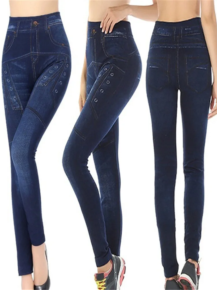 YGYEEG Leggings di Jeans in Denim imitati da donna Push Up Jeggings elastici a vita alta senza cuciture pantaloni estivi con stampa alla caviglia Dropship