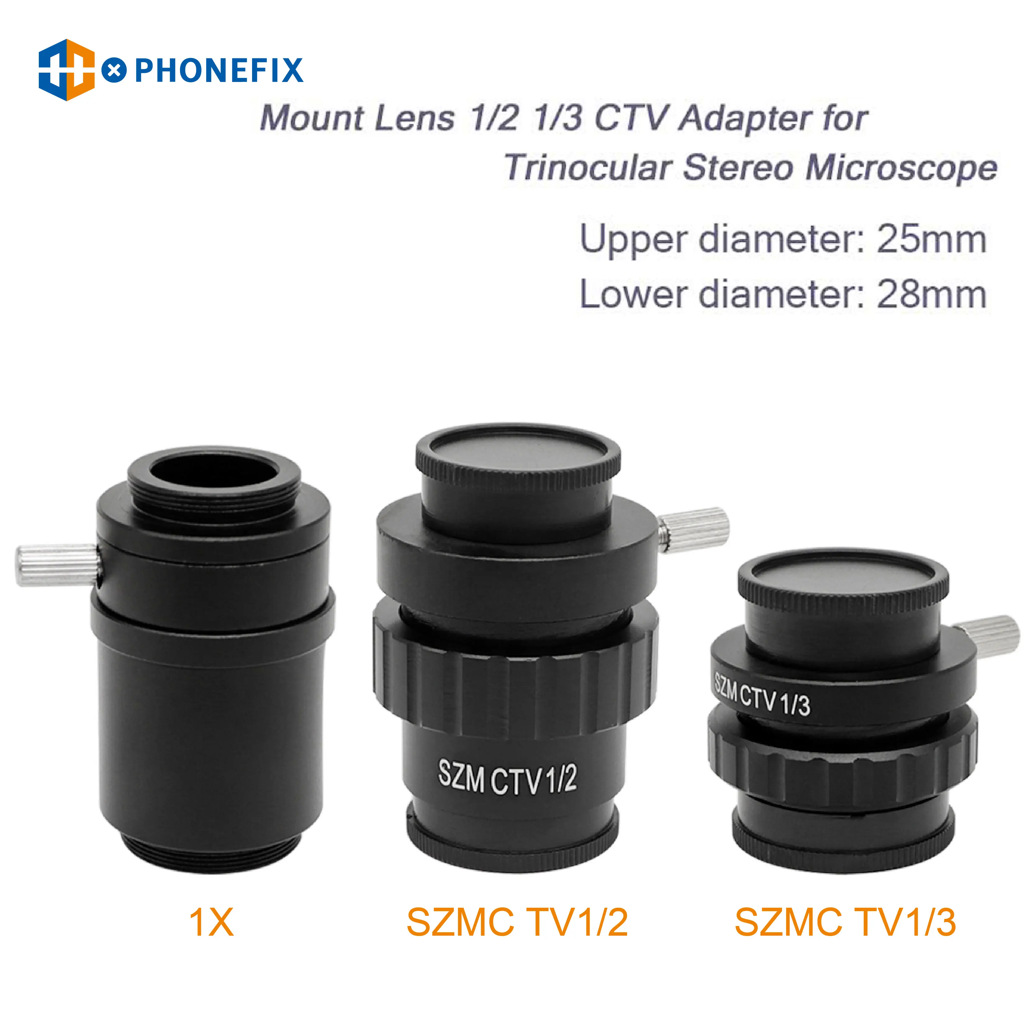 PHONEFIX 0.5X 0.35X 1X C-mount Lens SZMC TV1/2 TV1/3 CTV Adapter For Trinocular Stereo Microscope Replacement Accessories