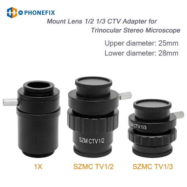PHONEFIX 0.5X 0.35X 1X obiektyw z mocowaniem C SZMC TV1/2 TV1/3 Adapter CTV do trinokularowego mikroskopu stereoskopowego akcesoria zamienne