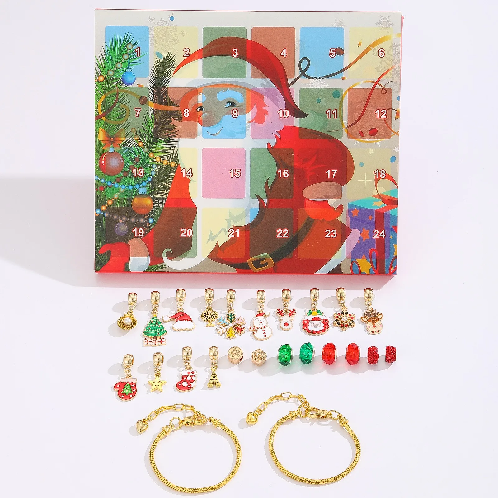 นาทีจับเวลาเสียงคริสต์มาส Advent ปฏิทินสร้อยข้อมือ 2024 สําหรับหญิง 24 วัน Xmas ปฏิทินนับถอยหลัง DIY หมากรุกนาฬิกาจับเวลา