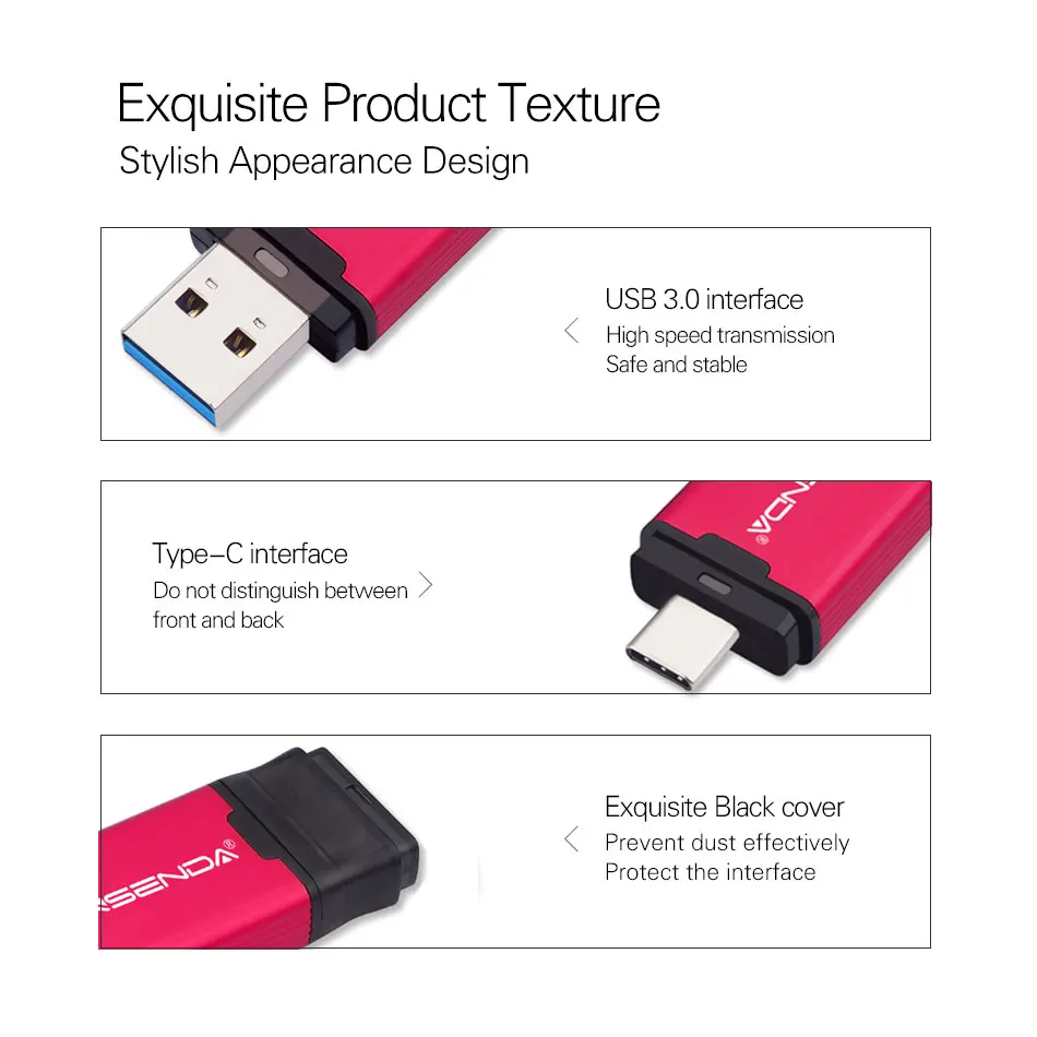 WANSENDA USB แฟลชไดรฟ์ประเภท C และ USB 3.0 ไดรฟ์ปากกา 512GB 256GB 128GB 64GB 32GB 16GB USB Memory Stick ความเร็วสูง Pendrive