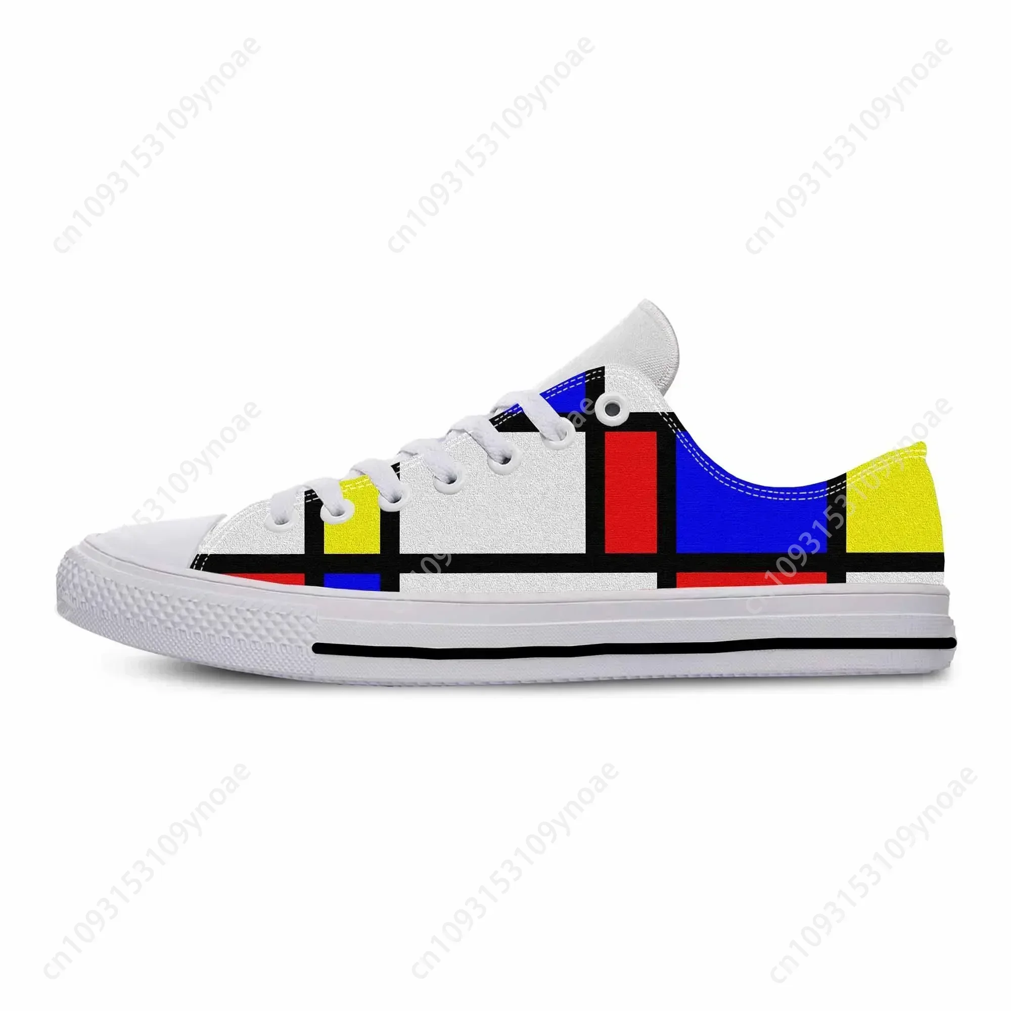 Piet Mondrian Abstract Geometric Pattern Painting Casual Cloth Shoes Low Top Comfortable Breathable 3D Print Men Women Sneakers