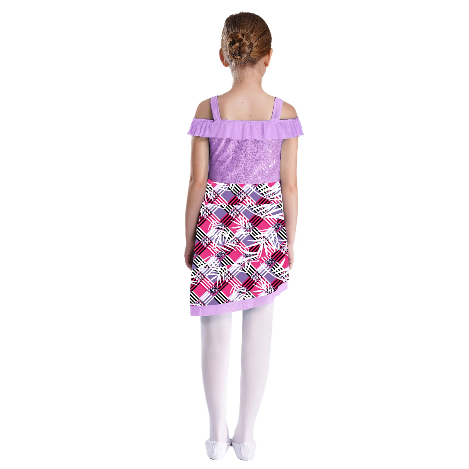 Vestido de dança tutu de balé para crianças, meninas, ginástica, treino, roupa de dança, bainha assimétrica, vestidos estampados para performance escolar