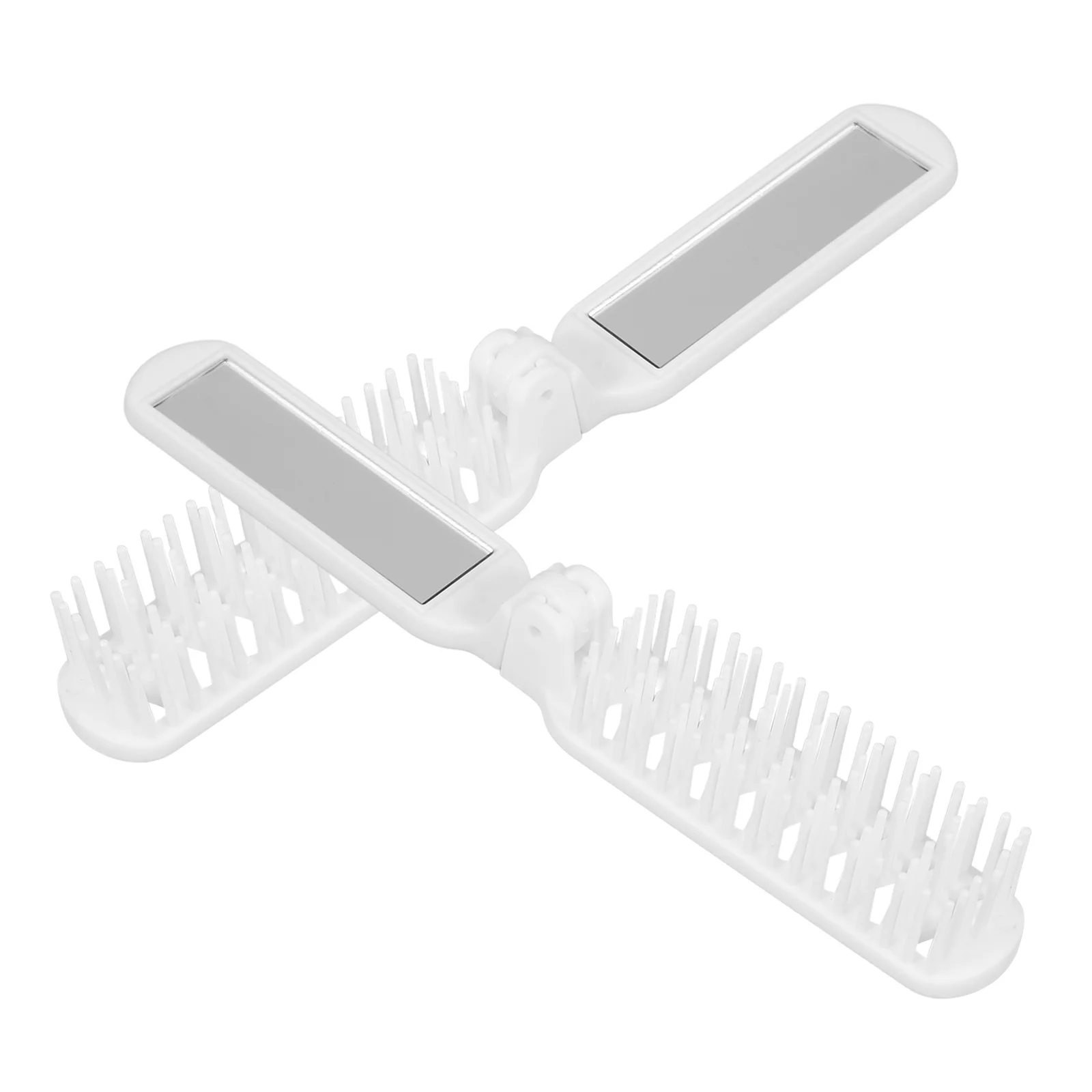 

2 Pcs Portable Folding Travel Comb Foldable Mini Massage Mirror White ABS Brush