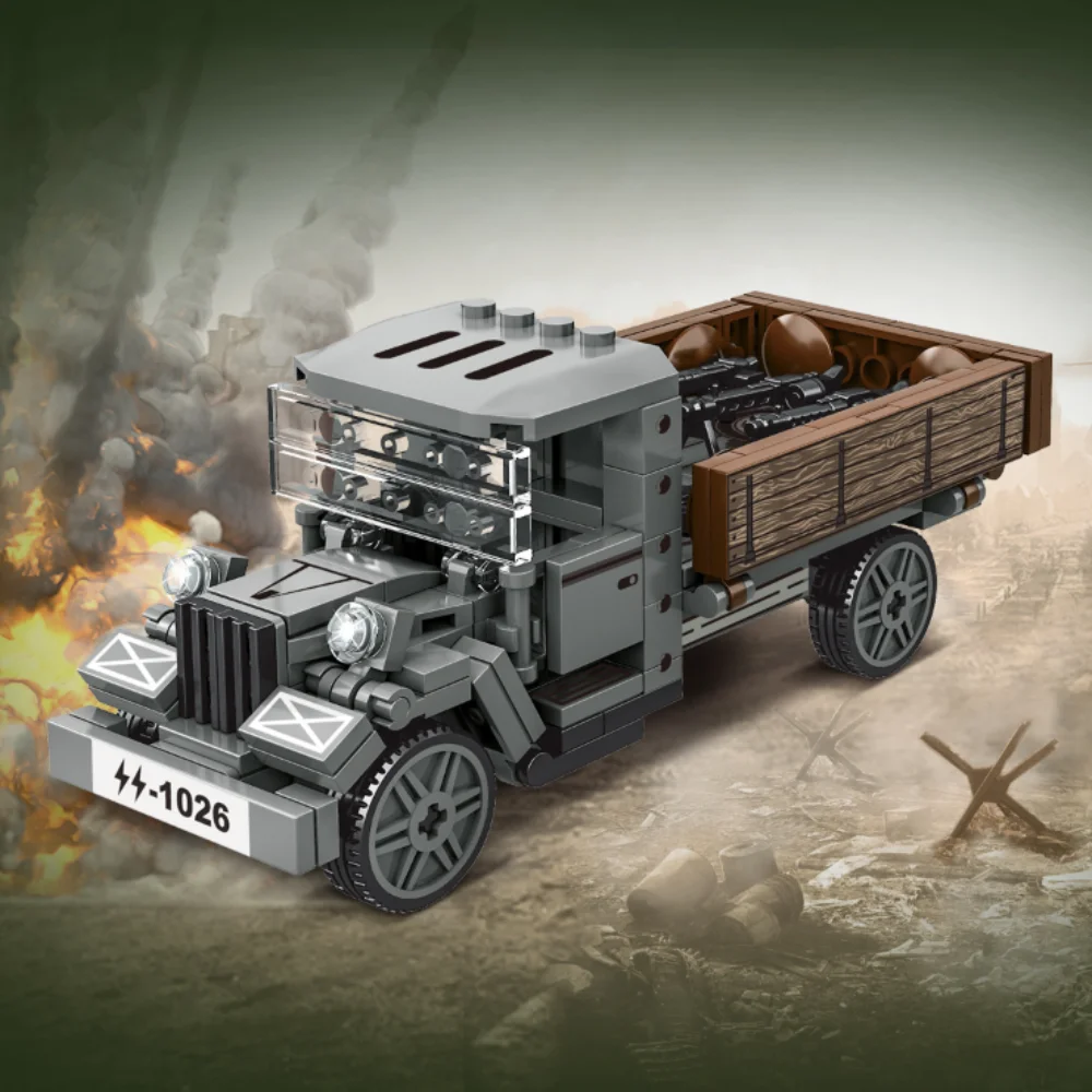 Military Patrol German Opel truck anti-aircraft gun Weapon Building Blocks WW2 Army Soldiers Brinquedos Bricks Classic Kids Toys