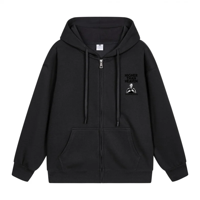 

Men's Zip-Up Hoodie Black Hoodie With Small Print 2025 New Style Casual Couples’ Style Casual and Loose