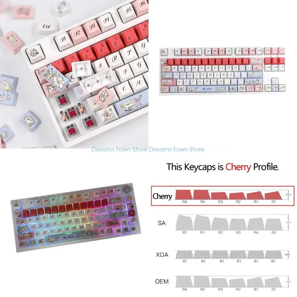 

HX6A PBT Keycaps 137 клавиш Механические клавиатуры Набор колпачков для клавиш Сублимационная краска Cherry