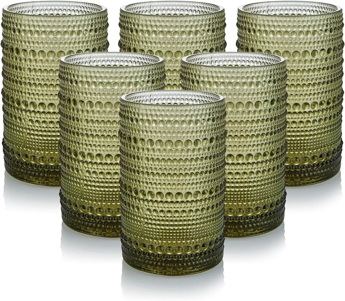 

Набор стаканов Hobnail, 6 штук, 15 унций, винтажный набор для коктейлей, с рельефным зеленым узором