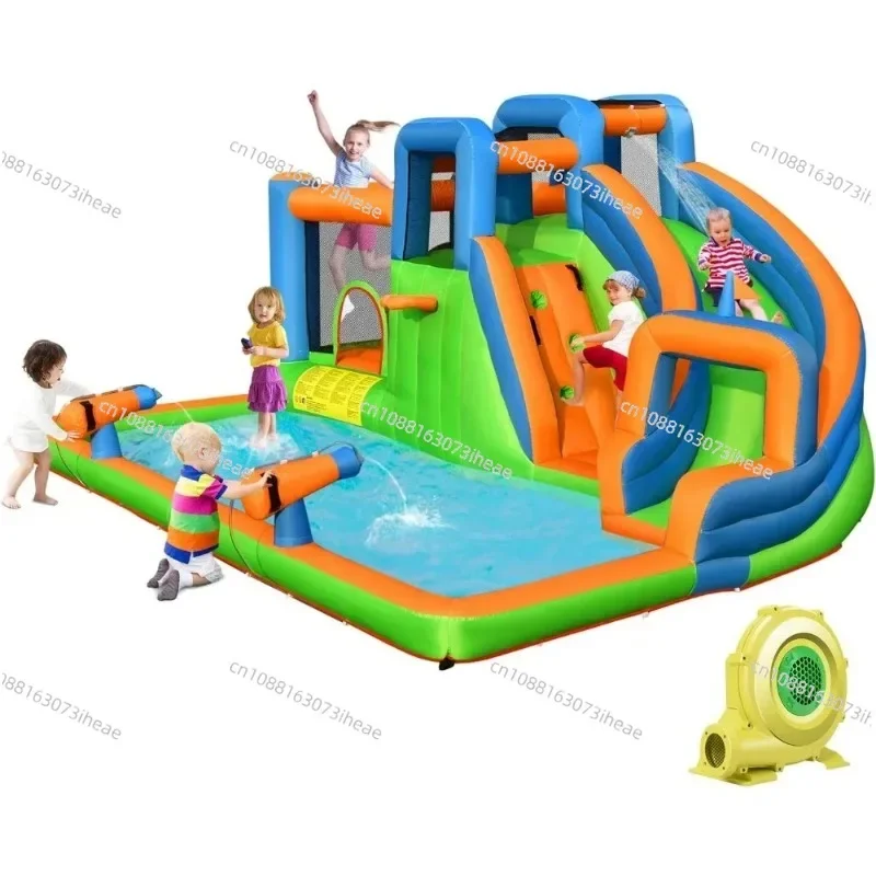 7 in 1 Mega Water Park Bounce House Waterslide Combo Fun w/735W Blower, Climbing Walls, Blow up Water Slides Inflatables
