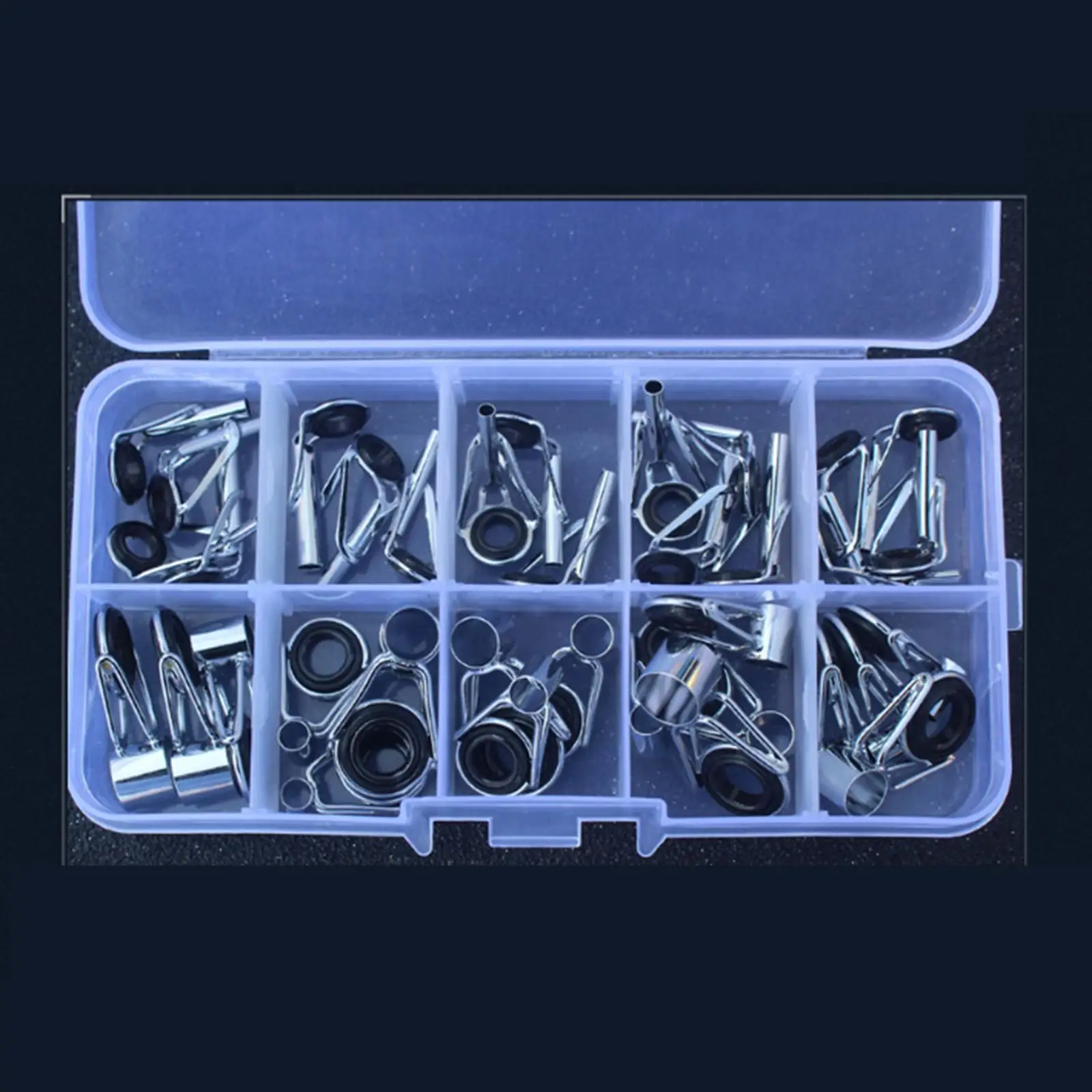 

36 Piece Fishing Rod Ring Set Stainless Steel Frames Black Ceramic Rings