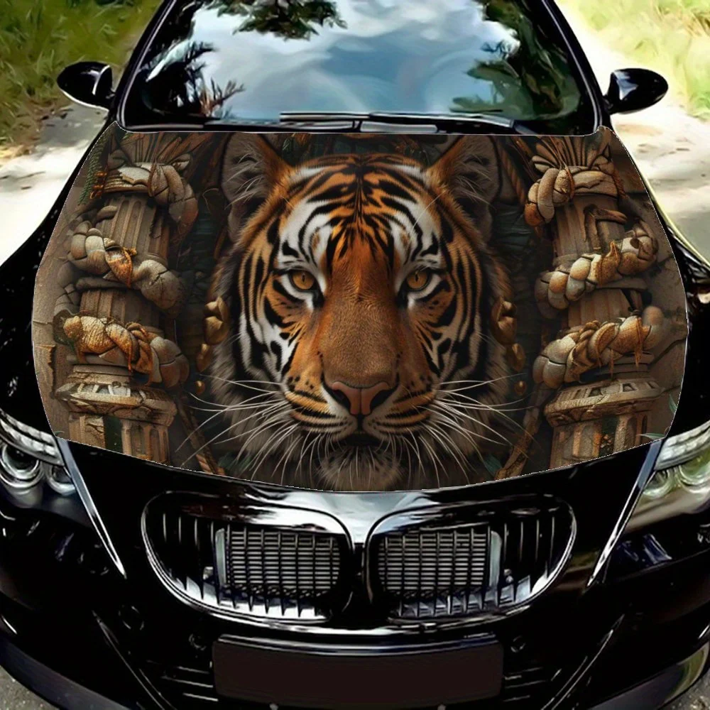 

Rope Is Wrapped Around The Pillar Tiger Car Hood Decal,PVC hood Sticker Decor Scratch Resistant Sticker Protect,Auto Accessories