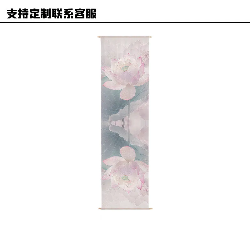 ✨ Hanging Room Divider – Lotus Print Semi-Sheer Chiffon Drape, Zen Garden Ceiling Backdrop for Spa, Boutique Hotel Lobby