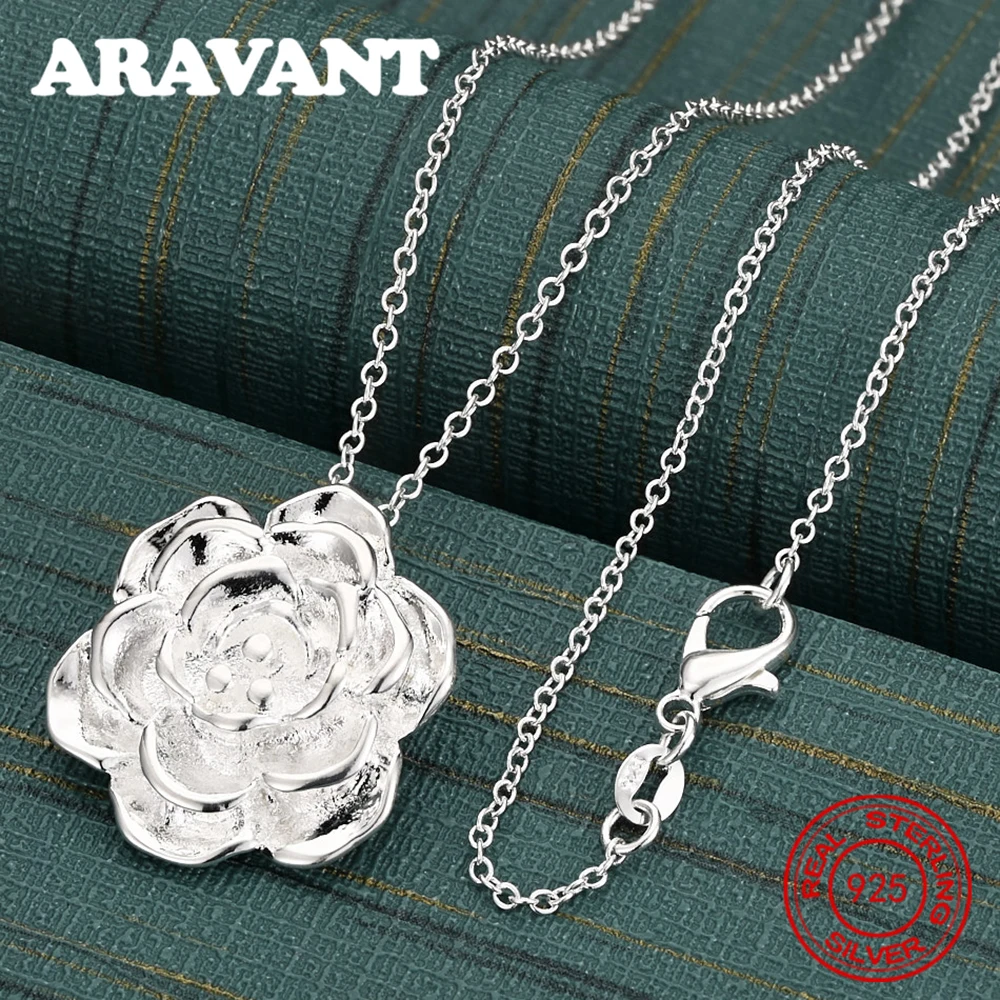 925 فضة زهرة قلادة قلادة المرأة رائعة لطيف مجوهرات حفلات الزفاف #1