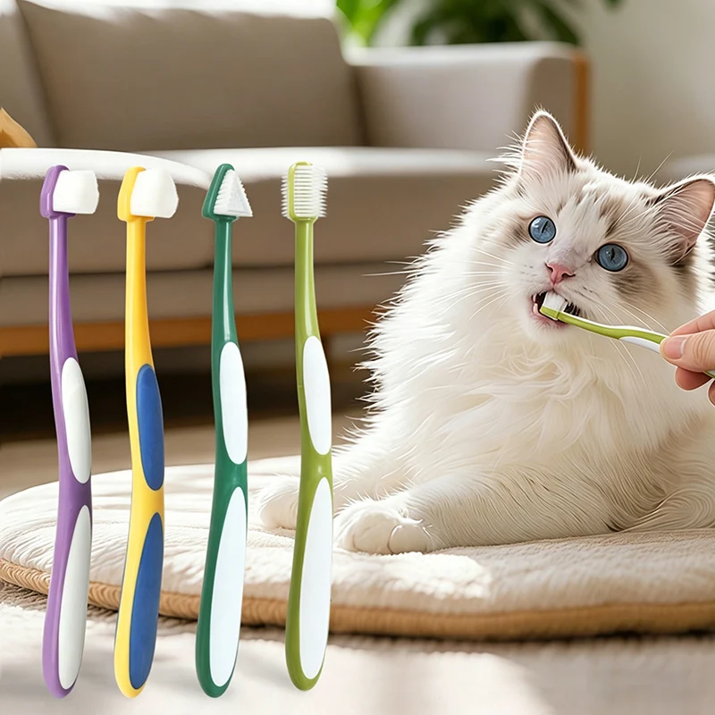 

4pcs 360 Degree Cleaning Dog Toothbrush Bite Resistant Soft Gentle Bristles Pet Toothbrush with Non-Slip Handle Pet Oral Care