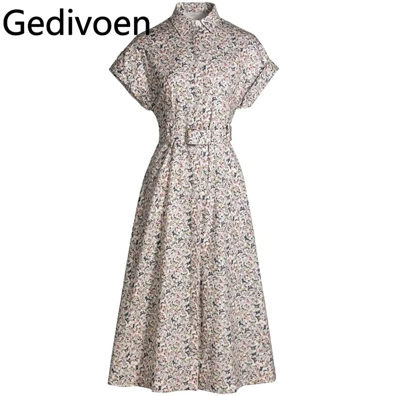 

Gedivoen Summer Fashion Runway Designer Dresses High Quality Cotton Women's Bohemian Butterfly Print Sashes Temperament Dresses