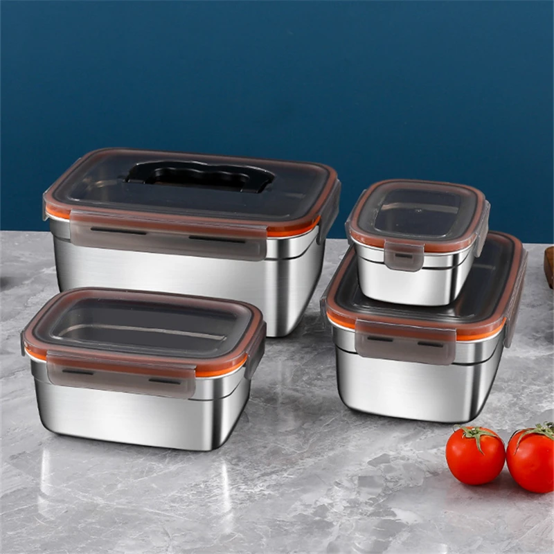 304 Stainless Steel Kitchen Fresh-Keeping Box Bento Lunch Box Portable Sealed Food Storage Containers for Work Picnic Tableware